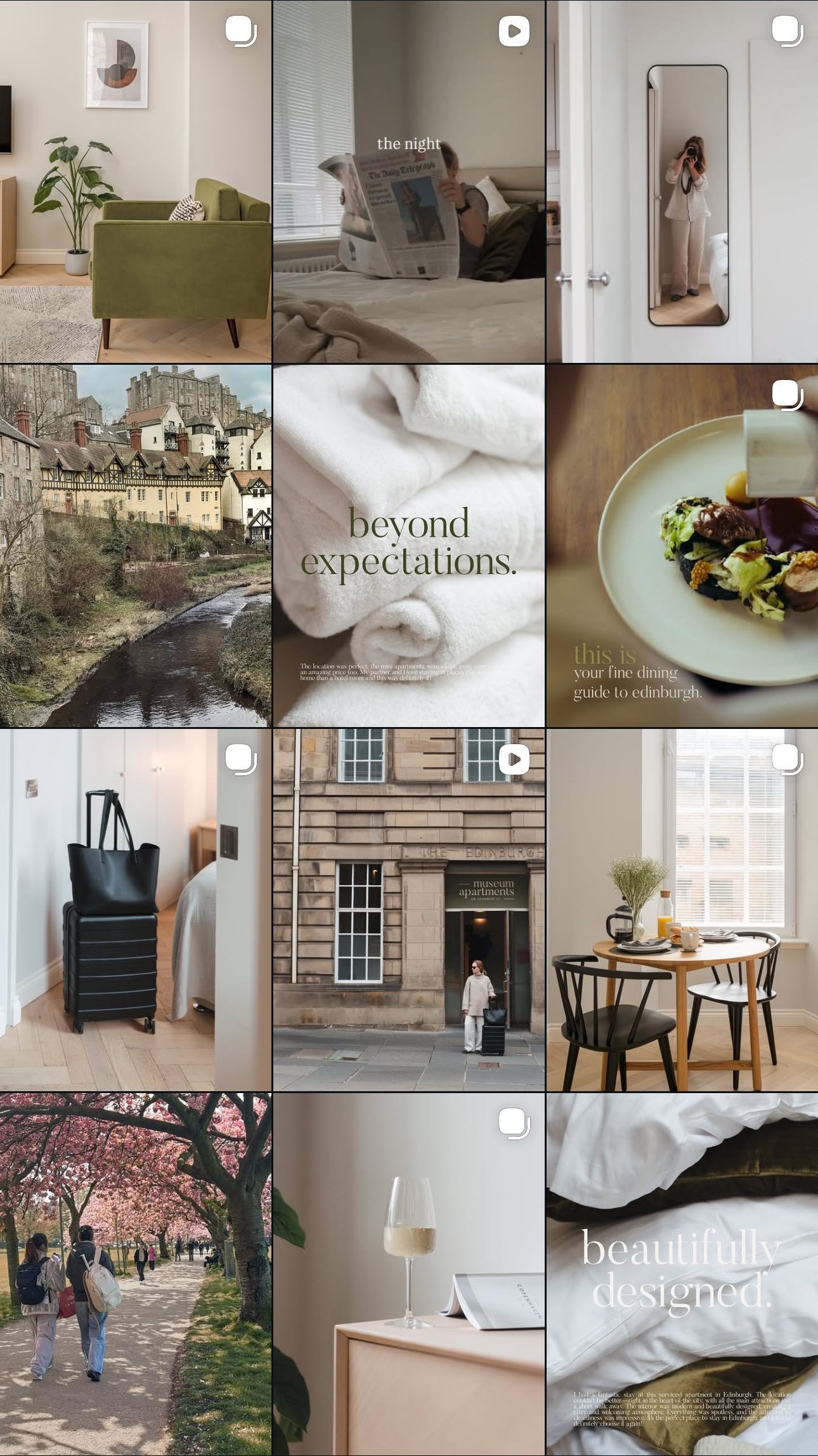 AN INSTAGRAM LAYOUT OF PROPERTY AND PROFESSIONAL SHOTS.